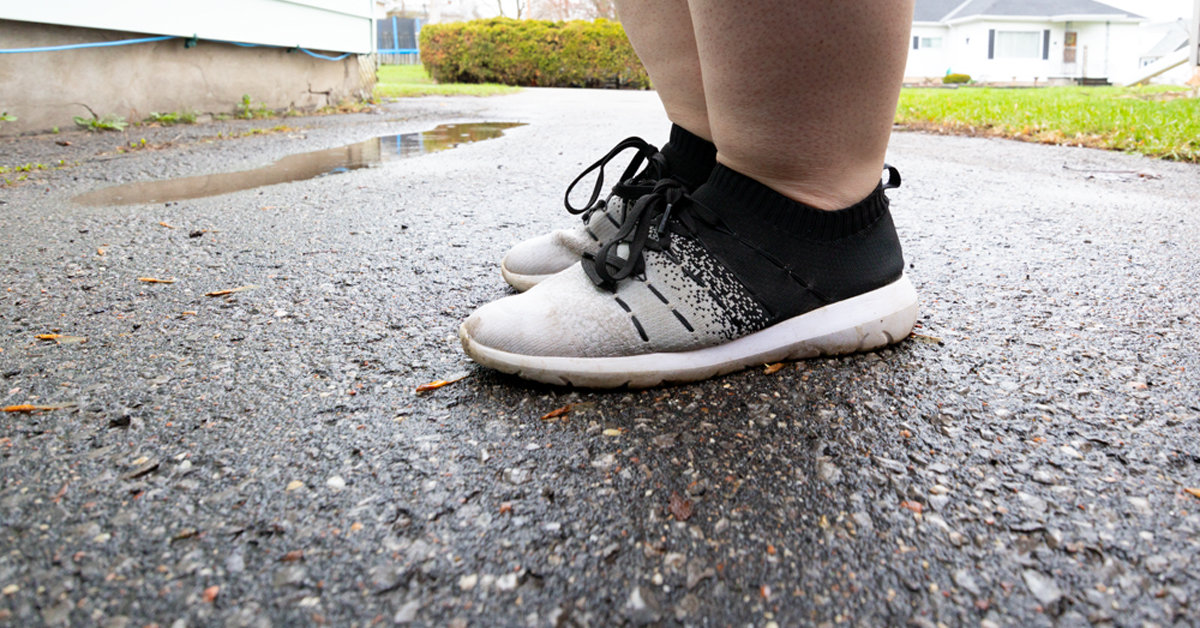 Athletic Shoes outside in the rainy weather